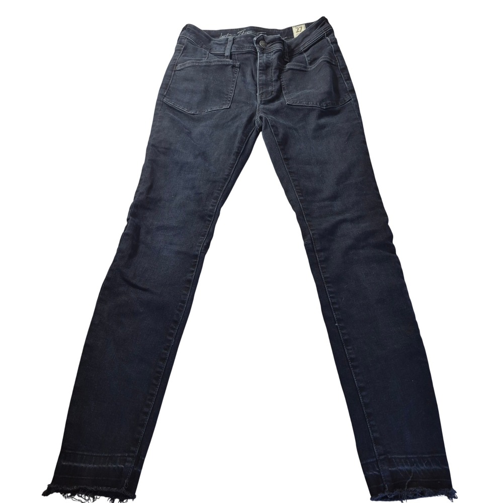 Free People We The Free OB1064226 Womens 27 Dark Wash Patch Pocket Raw Hem Jeans